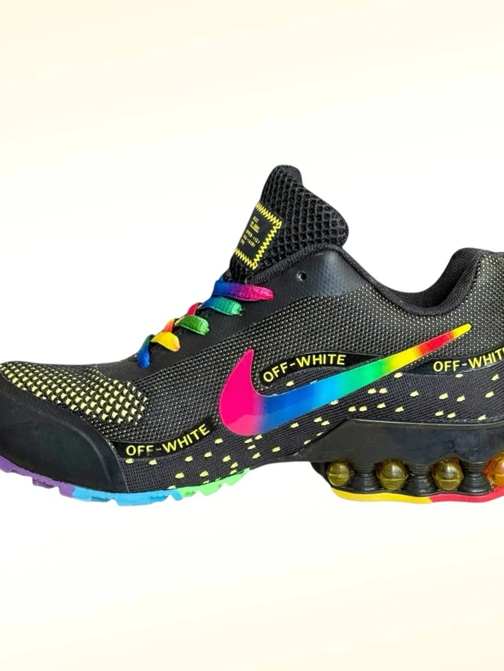 Nike Off-White Air Ultra Shox Custom Rainbow Sneakers, Size 7, ! NEW ! - Picture 3 of 13